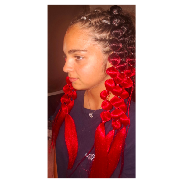 Black-Red Bubble Ponytails